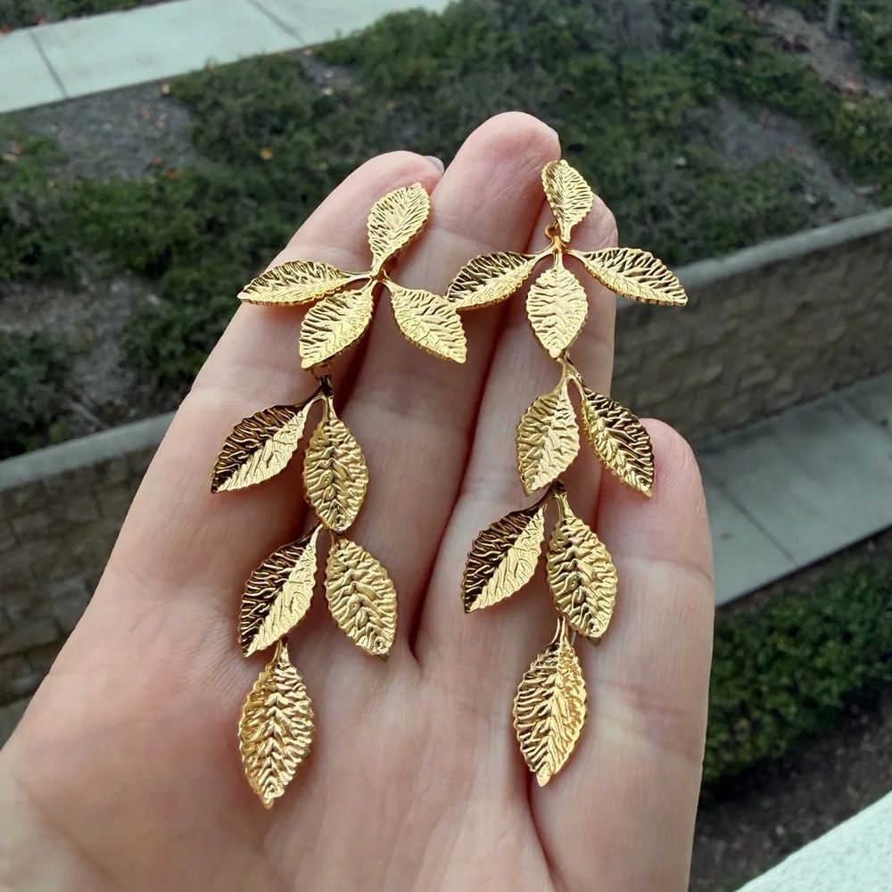 Golden Leaf Cascade Drop Earrings